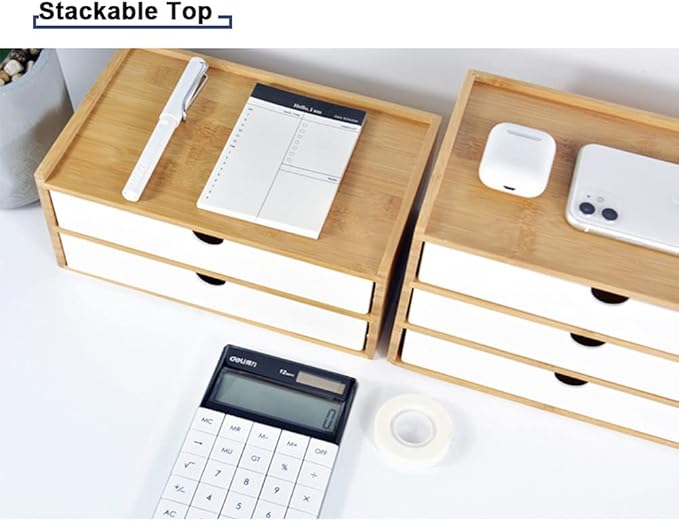 WAYUTO 1-Tier Bamboo Desktop Organizer Simple Wooden Tabletop Storage Organization Box Multi-Scene Drawer Units for Home Bathroom Office White 1-Drawer - Image 6