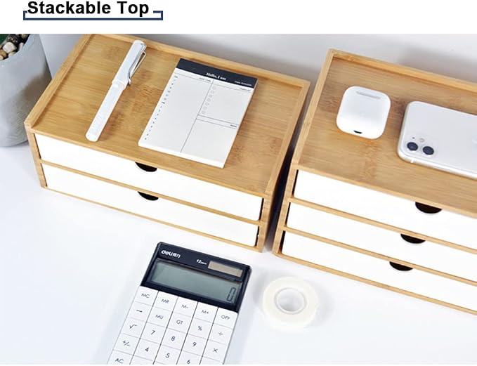 WAYUTO 3-Tier Bamboo Desktop Organizer Simple Wooden Tabletop Storage Organization Box Multi-Scene Drawer Units for Home Bathroom Office Black 3-Drawer - Image 6