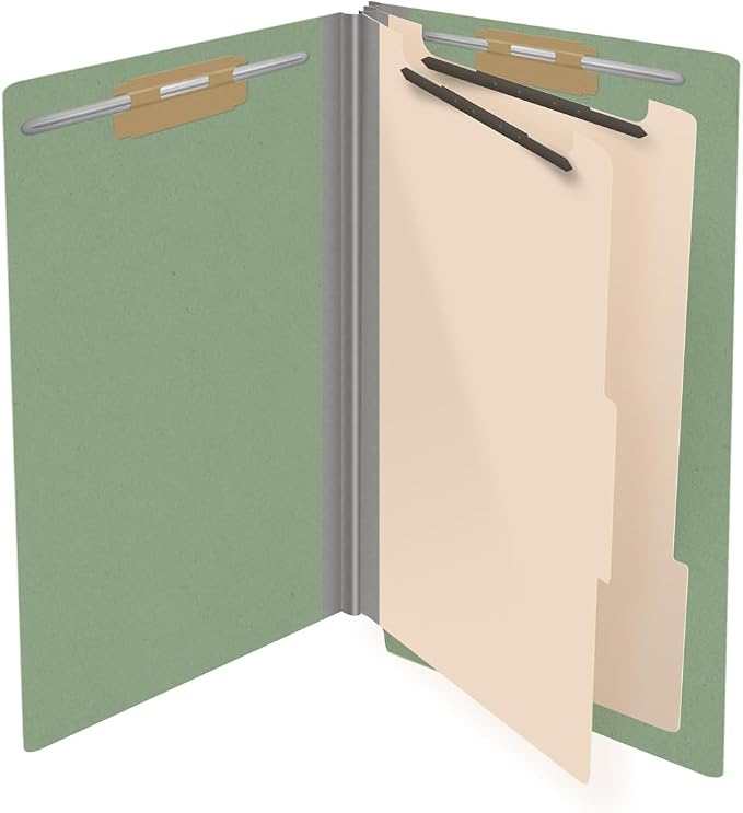 Ecom Folders End Tab Pressboard Classification Folders | Legal Size 25 Pt Stock with 2 Dividers and 2" Tyvek Expansion | Medical, Legal & Office Records Organizer | Green, Box of 10 - Image 4