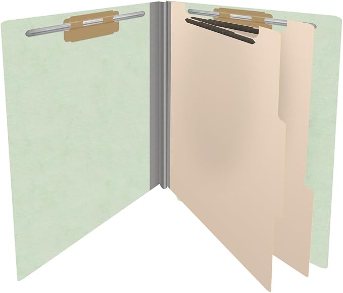 25 Pt. Pressboard Classification Folders, Full Cut End Tab, Letter Size, 2 Dividers, Pale Green (Box of 10) - Image 4