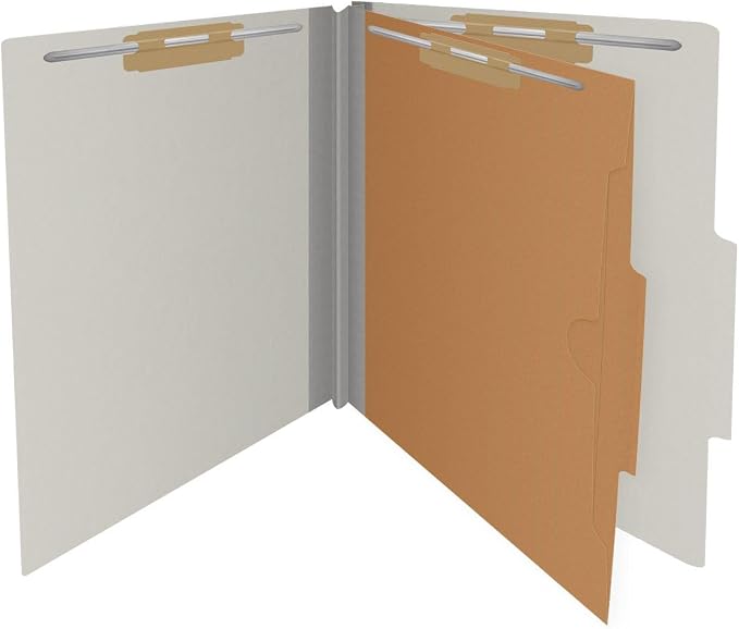 25 Pt. Pressboard Classification Folders, 2/5 Cut ROC Top Tab, Letter Size, 1 Pocket Divider, Light Gray (Box of 10) - Image 3