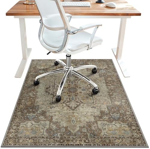48"x60" Office Chair Mat for Hardwood Floor, Non-Slip Washable Brown by BESBLEE