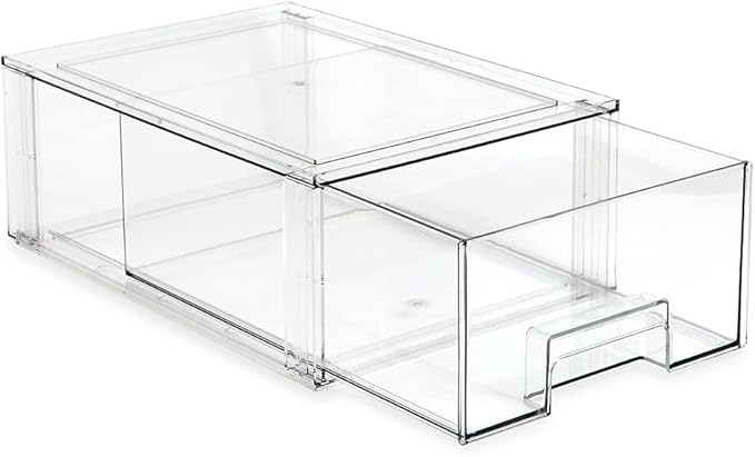 Isaac Jacobs Large Stackable Organizer Drawer (13.5” x 9.9” x 5.4”), Clear Plastic Storage Box, Pull-Out Bin, Home, Office, Closet & Shoe Organization, BPA-Free, Food/Fridge/Freezer Safe (Large) - Image 3