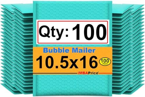 iMBAPrice 10.5x16 Inches Teal Color Polybubble Bag, 100-Pack Large Size #5 Self Seal Poly Bubble Mailers Padded Packing Envelopes (Total 100 Bags) by iMBAPrice