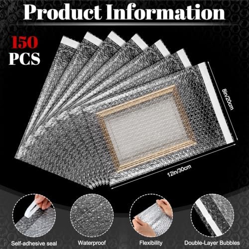 Frienda 150 Pcs Self Adhesive Bubble Bags Packing Pouches, 8" X 12" - Image 2