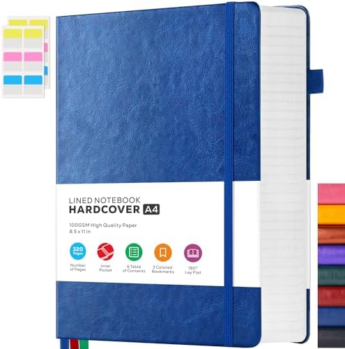 FOCUS DAY Hardcover Journal Notebook 8.5 x 11, 320 Pages Large A4 Notebook Journal College Ruled for School Work, Big Leather Journal for Writing Women Men, 100Gsm Lined Paper, Blue by FOCUSDAY