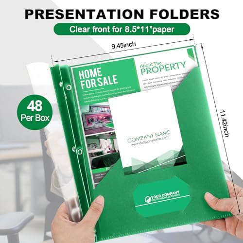 Teling 48 Pcs Presentation Folders with 3 Prong, Green Report Binder - Image 2
