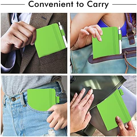 feela 15 Pack Pocket Small Notebooks Bulk, Mini Cute Memo Notepads Hardcover College Ruled Lined Journals with Pen Holder for Women Girls Office School, with 15 Black Pens, 3.5”x 5.5”, A6, Green - Image 5