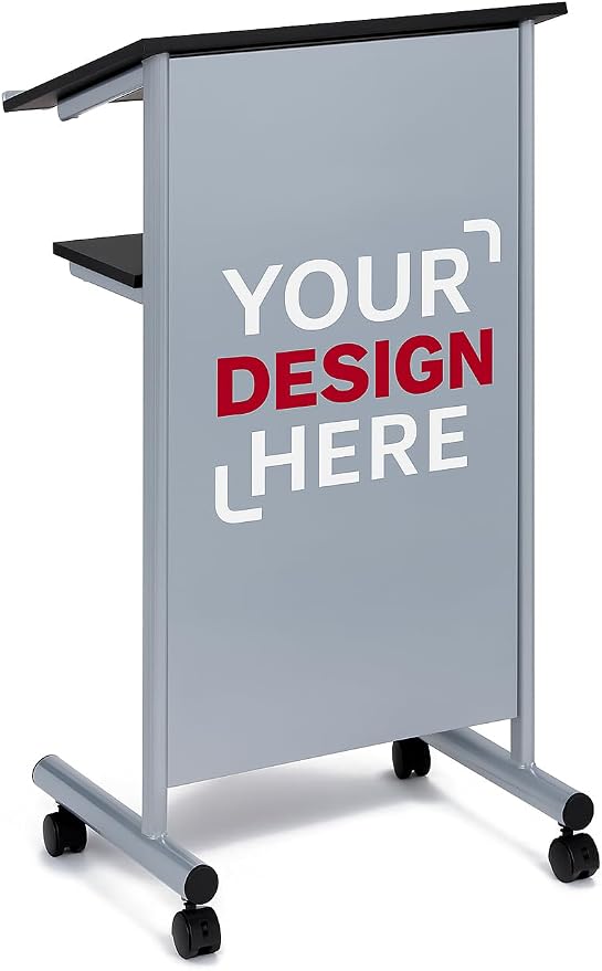 Wheeled Lectern Podium - Standing Desk with Storage Shelf - Silver/Black - Ideal for Presentations and Laptop Use - Image 6