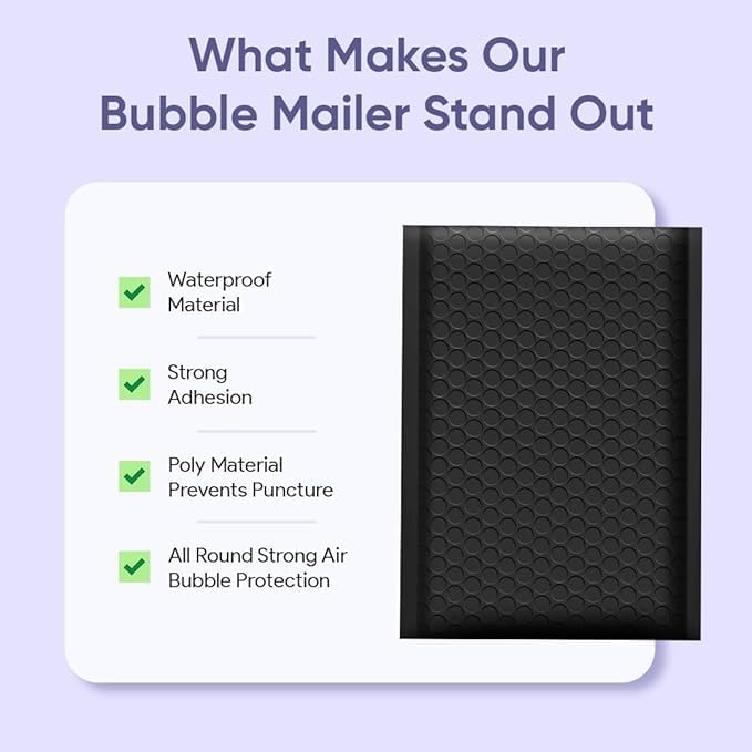 Black Bubble Mailers 12x15, Self Seal Poly Padded Envelopes, 50 Pack - Image 6