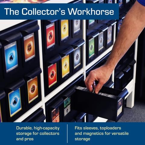 BCW 6 Drawer Card Catalog - Black | Stackable Trading Card Organizer Box | Holds Sports Cards, Gaming Cards, Toploaders & Magnetics | Heavy-Duty Black Plastic Storage with Dividers - Image 7