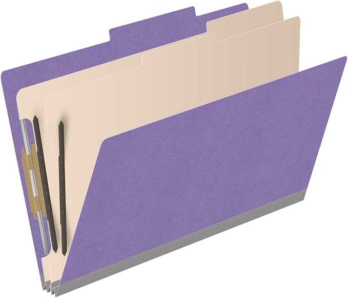 18 pt Heavy Duty Top Tab Color Folders, 2/5 Cut ROC Top Tab, Legal Size, 2 Dividers, Purple (Box of 10) - Image 2