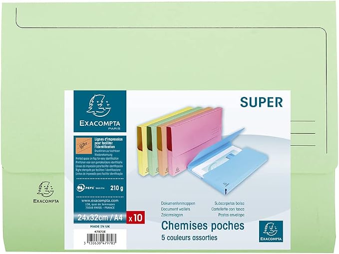 Exacompta - Ref 47973E - Super Pocket Wallets - 245 x 325mm in Size, Suitable for A4 Documents, 30mm Expanding Gusset, 210gsm Midweight Manilla - Light Green (Pack of 10) - Image 9