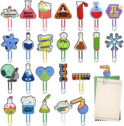 Paper Clips, 24pcs Science PaperClips Medium Colored Binder Clips Assorted Book Mark for Paperwork Office School Supplies Chemistry Gifts by XHAOYEAHX