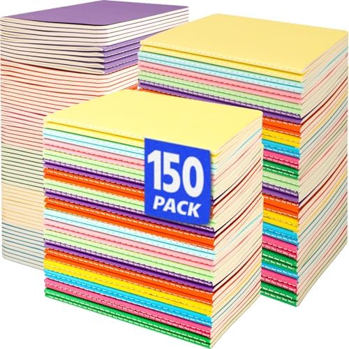 YesBes 150 Pack Small Mini Notebook Bulk, 3.5x5.5 Lined Pocket Notebook with Colored Cover, 10 Colors 24 Sheets (48 Pages) Small Journals for Traveler, Students, School Supplies by YesBes