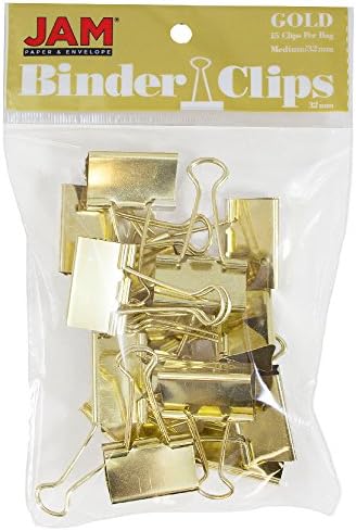 JAM PAPER Colorful Binder Clips - Medium - 1 1/4 Inch (32 mm) - Gold Binderclips - 15/Pack by JAMPaper