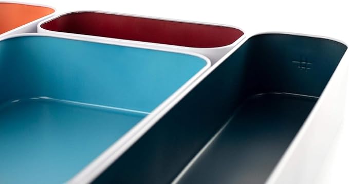 Three by Three Seattle Metal Drawer Organizer Tray Set, 5-Pc, 2" (Blue) | Deep 2" food-safe metal bins; soft non-scratch base; perfect for kitchen utensils, tools & bulkier drawer items - Image 4