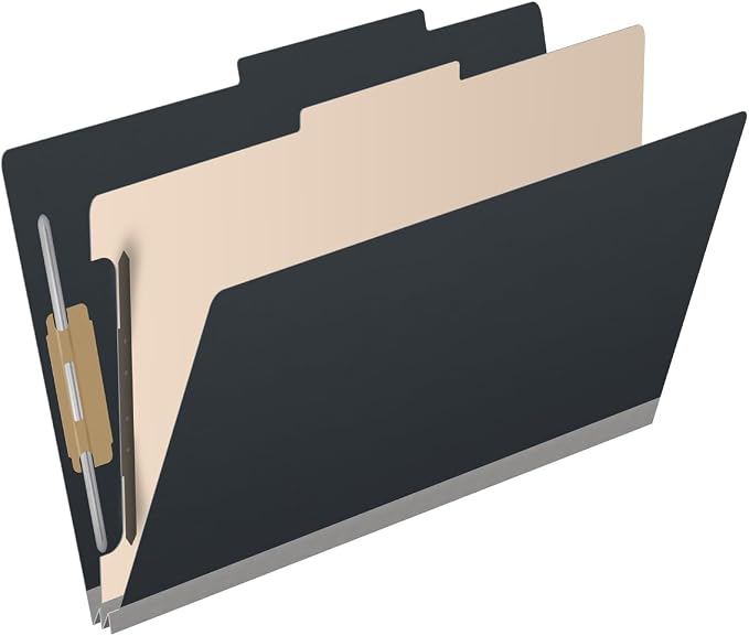 25 Pt. Pressboard Classification Folders, 2/5 Cut ROC Top Tab, Legal Size, 1 Divider, Black (Box of 10) - Image 2