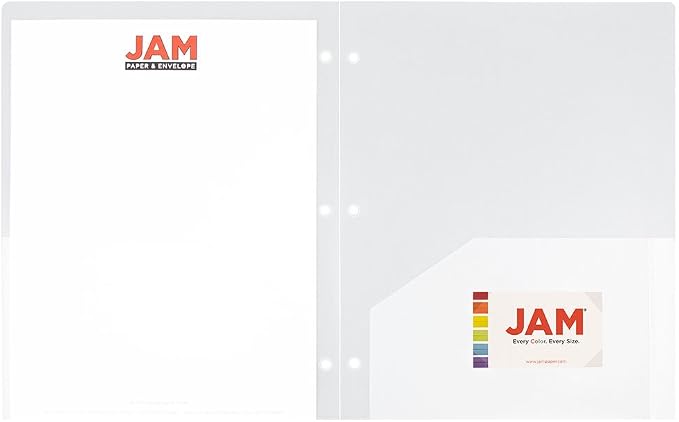 JAM PAPER Heavy Duty Plastic 3 Hole Punch Pocket Folders - Extra Tough School Folders - Clear - 6/Pack - Image 6