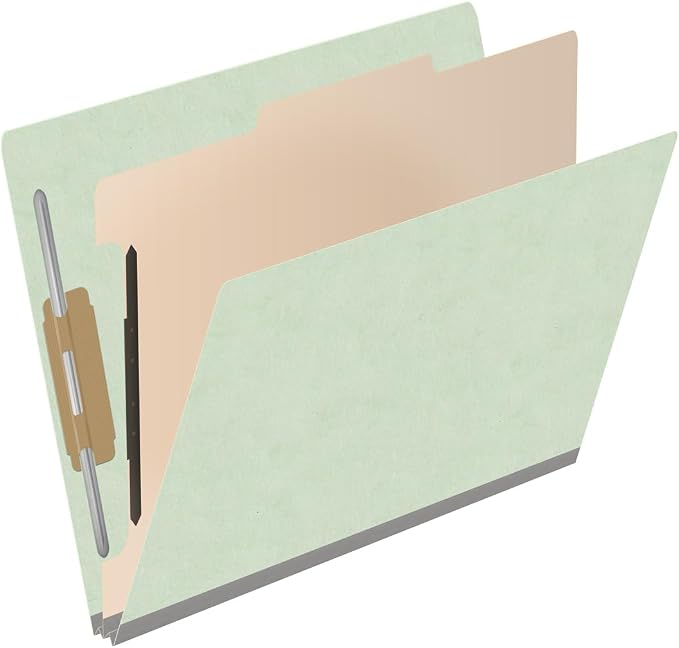 25 Pt. Pressboard Classification Folders, Full Cut End Tab, Letter Size, 1 Divider, Pale Green (Box of 10) - Image 2