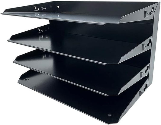 Huron Desktop Horizontal 4-Slot Legal File Binder Organizer Storage Letter Tray, Black Commercial Grade Steel by Huron