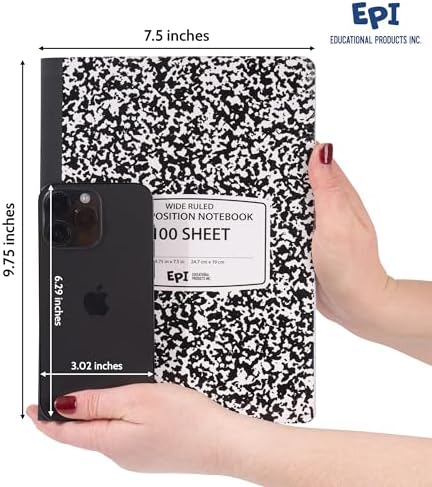 24 Pack - EPI Marble Hardcover Wide Ruled Composition Notebook | 200 Pages (100 Sheets), 9.75 x 7.5 in, Sturdy Sewn Binding | School, Office, Journaling, Notes - Image 3