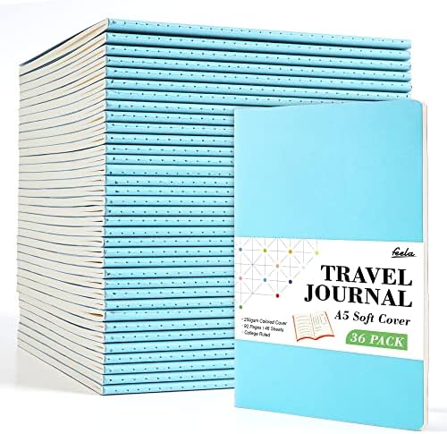 36 Pack Soft Cover Journal Bulk, Feela Lined Blank Travel Journal for Women Men Writing, Notebooks College Ruled for Work, Note Taking Notebook School Business Supplies, 8.2” x 5.5”, A5, Light Blue by feela