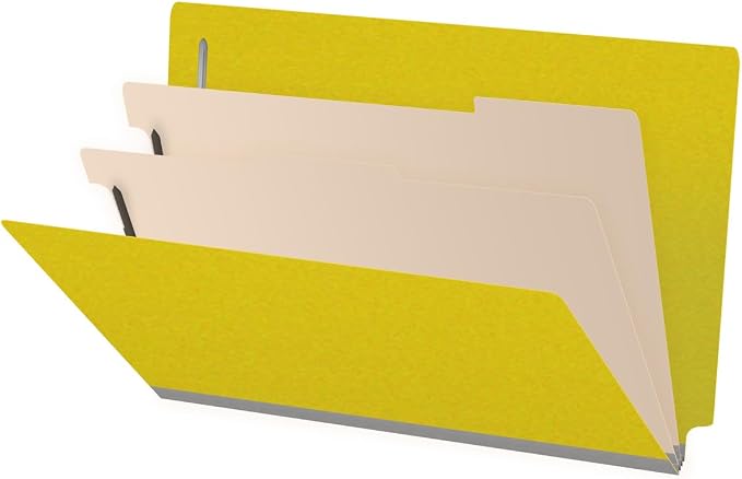 Ecom Folders End Tab Pressboard Classification Folders | Legal Size 25 Pt Stock with 2 Dividers and 2" Tyvek Expansion | Medical, Legal & Office Records Organizer | Yellow, Box of 10 by Ecom+Folders