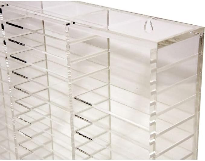 Kingdom TMOV100 Acrylic Wall Mount 100 Movable Divider Cassette Tape Rack/Stamp Pad Rack for Easy Sorting and Organizing of Cassette Tapes, Stamp Pads, Playing Cards, Card Decks, 8mm Frame - Image 5