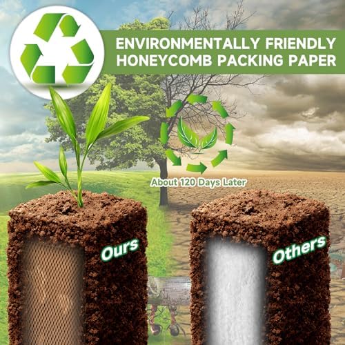 Honeycomb Packing Paper Wrap 15''x12000" (1000 ft), Substitute Alternative for Bubble Cushioning Wrap for Moving Shipping Packaging, Recyclable Moving Supplies with 48 Fragile Sticker Labels - Image 4