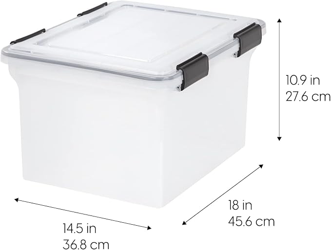 IRIS USA WeatherPro File Box Organizer, Letter/Legal, 32 Qt. 4-Pack, Clear | Organize important documents with water-resistant protection, secure latches, and stackable design for home or office storage - Image 2