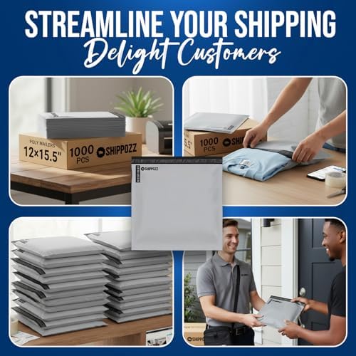Shippozz 12x15.5 Poly Mailers 1000 Pack, Durable Waterproof Polymailers for Shipping Clothes, Self Seal Mailing Bags for Small Business Packaging Supplies, Mailing Envelopes for Books, and Accessories - Image 5
