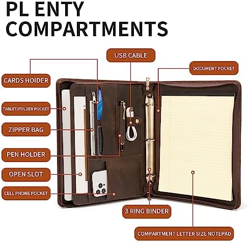 YIWEN Personalized Leather 3 Ring Binder Portfolio for 8.5 x 11” Notepad - Image 6