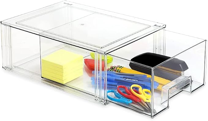 Isaac Jacobs Large Stackable Organizer Drawer (13.5” x 9.9” x 5.4”), Clear Plastic Storage Box, Pull-Out Bin, Home, Office, Closet & Shoe Organization, BPA-Free, Food/Fridge/Freezer Safe (Large) - Image 4