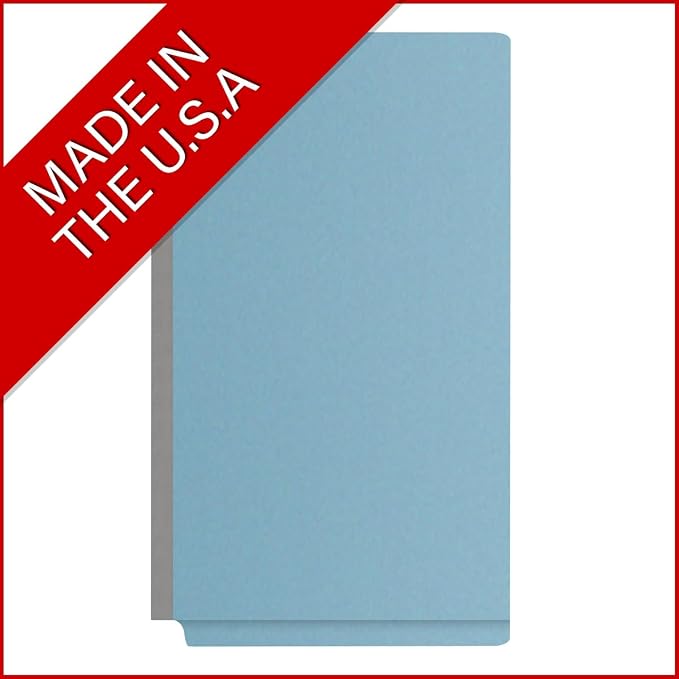 Ecom Folders End Tab Pressboard Classification Folders | Legal Size 25 Pt Stock with 2 Dividers and 2" Tyvek Expansion | Medical, Legal & Office Records Organizer | Light Blue, Box of 10 - Image 5