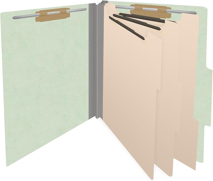 25 Pt. Pressboard Classification Folders, 2/5 Cut ROC Top Tab, Letter Size, 3 Dividers, Pale Green (Box of 10) - Image 4