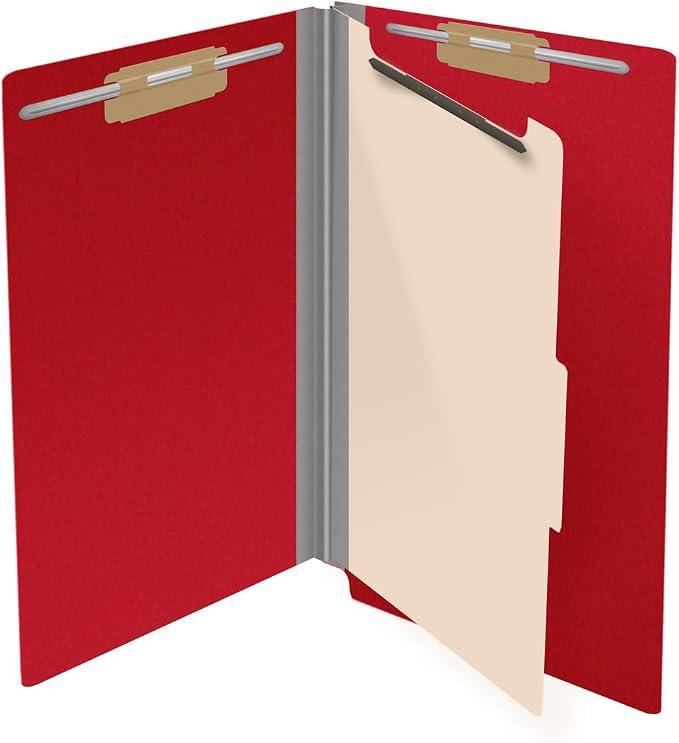 Ecom Folders Top Tab Pressboard Classification Folders | Legal Size 25 Pt Stock with 1 Divider | 2/5 Cut ROC Tab for Medical & Office Filing | 4 Filing Sections | Deep Red, Box of 10 - Image 4
