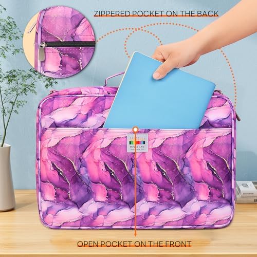 JAKAGO 480 Slots Colored Pencil Case Extra Large Capacity Pen Holder for Artist Painter Zipper Organizer Bag for Marker Highlighter Storage Case for Office Sketch Travel Supplies (Marble Purple) - Image 4
