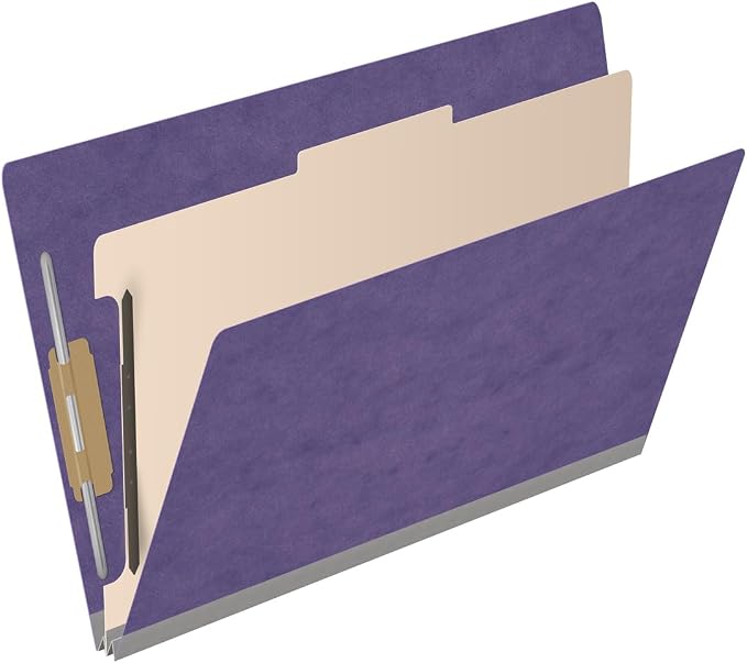 Ecom Folders Top Tab Pressboard Classification Folders | Legal Size 25 Pt Stock with 1 Divider | 2/5 Cut ROC Tab for Medical & Office Filing | 4 Filing Sections | Purple, Box of 10 - Image 2
