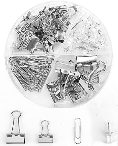 Paper Clips Binder Push Pin Set, Assorted Sized Binder Clips by CREECHWA