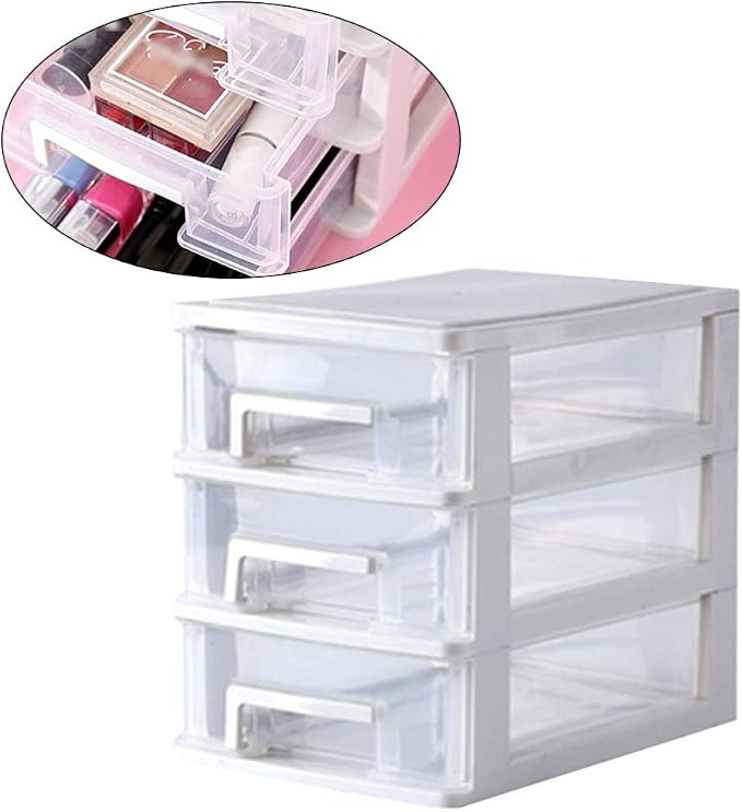 STOBOK 2pcs Transparent Drawer Type Storage Box Layers Mini Organizer for Cosmetics Sundries White Clear Plastic Makeup Storage for Desktop - Image 5