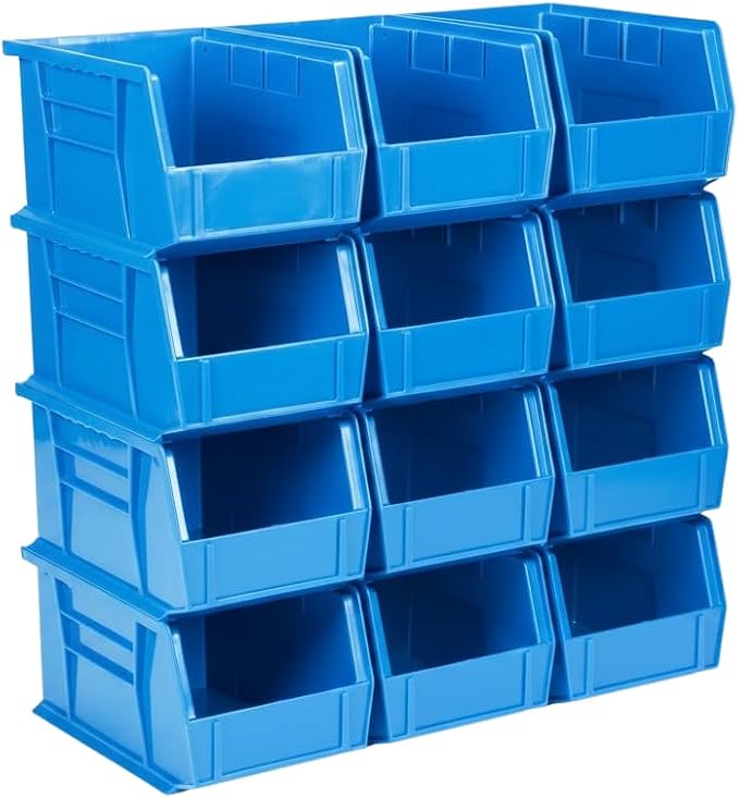 9.5" x 6" x 5" (12 Pack) Plastic Stackable Storage Bin, Hudson Blue by HudsonExchange
