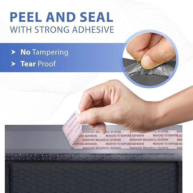 Black Bubble Mailers 12x15, Self Seal Poly Padded Envelopes, 50 Pack - Image 3