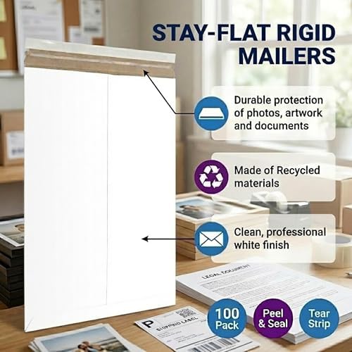 BOX USA Rigid Mailers 9" x 12" (100-Pack) - Cardboard Mailer Envelopes for Photos, Documents, Prints - Stay Flat - Image 2