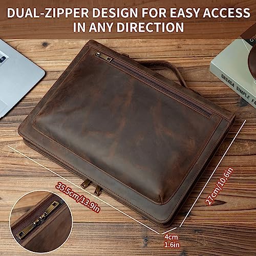 YIWEN Leather Portfolio with Handle, Zippered Front Pocket and Clip - Image 2