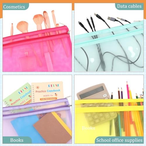 Marspark 30 Pack 10 Color Mesh Zipper Pouch Bags A4 Nylon Organizing Bags Breathable See Through Zipper Pouch with Handle for Office Games - Image 4