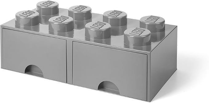 LEGO Brick Drawer, 8 Knobs, 2 Drawers, Stackable Storage Box, Medium Stone Grey | Stackable Storage Box 2 Pull-Out Drawers 8-Knob Brick Design Toy & Desk Storage Home Decor Office Kids Room by ROOMCopenhagen