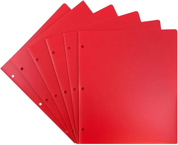 JAM PAPER Heavy Duty Plastic 3 Hole Punch Pocket Folders - Extra Tough School Folders - Red - 6/Pack - Image 3