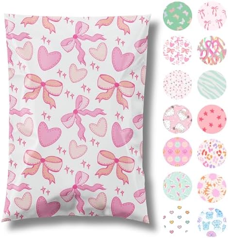 Pretty Package Store Poly Mailer 6x9, Coquette Bows Hearts, 100 Pack by PrettyPackageStore