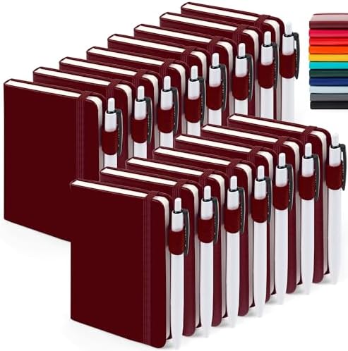 feela 15 Pack Pocket Small Notebooks Bulk, Mini Cute Notepads Hardcover College Ruled Lined Journals with Pen Holder for School Business Memos, with 15 Black Pens, 3.5”x 5.5”, A6, Wine by feela